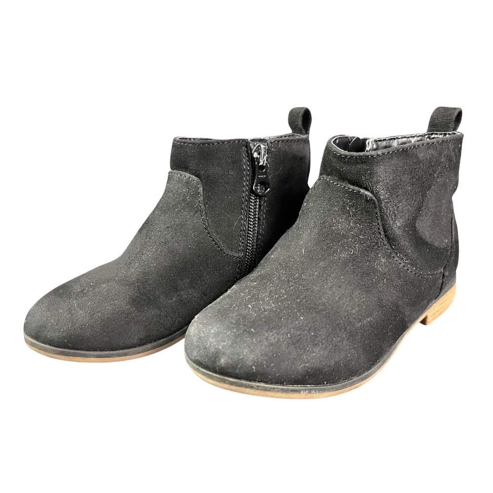 Cat & Jack Toddler Girl Black Faux Suede Ankle Boots Size 10 Side Zip Round Toe